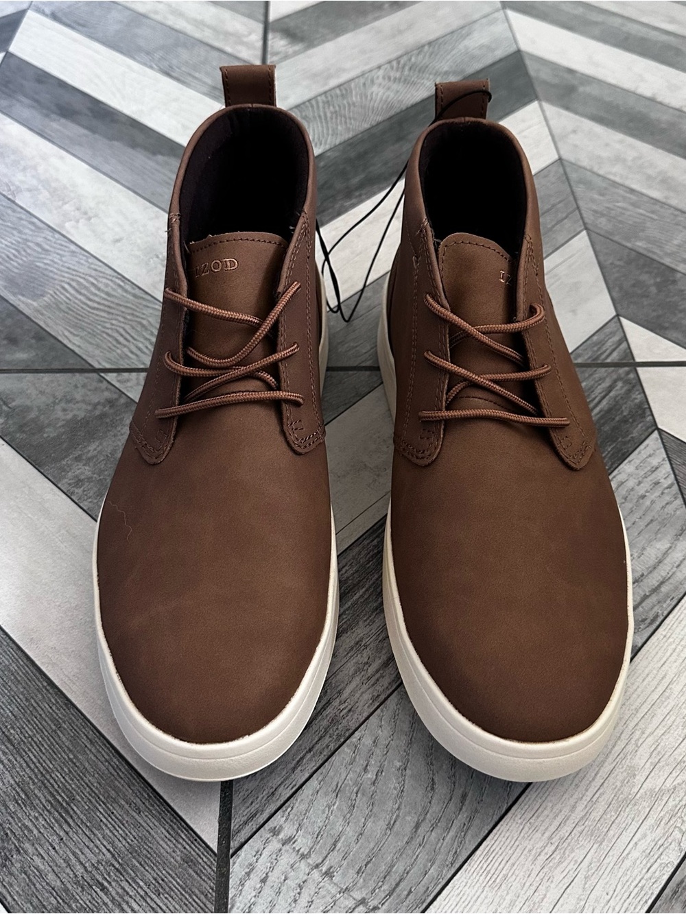 Izod Brown Leather-Look Slip-on Chukka Sneakers with White Sole